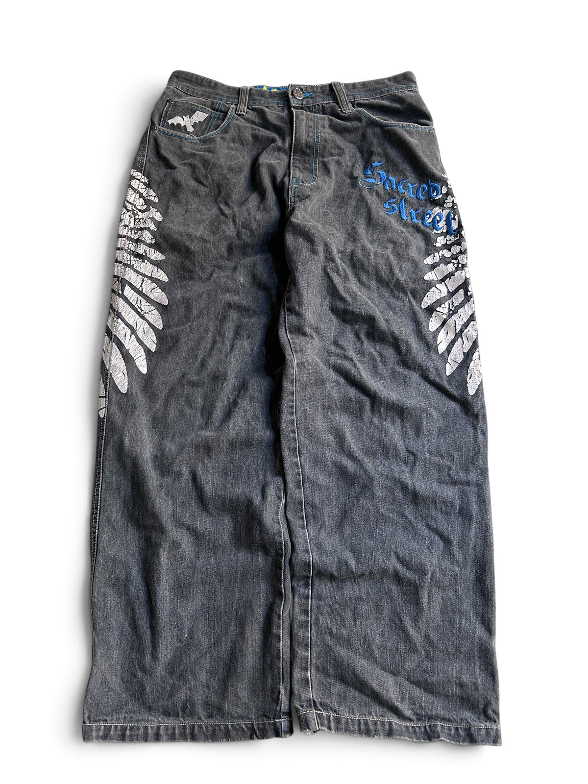 Raw Blue Skull & Wings Baggyjeans W32 Y2K