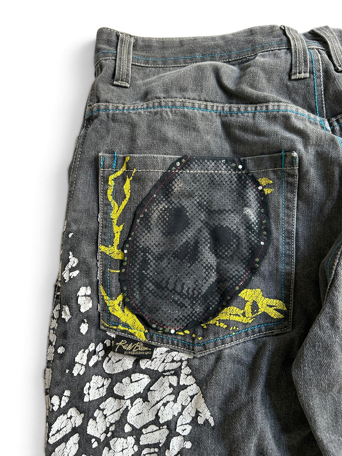 Raw Blue Skull & Wings Baggyjeans W32 Y2K
