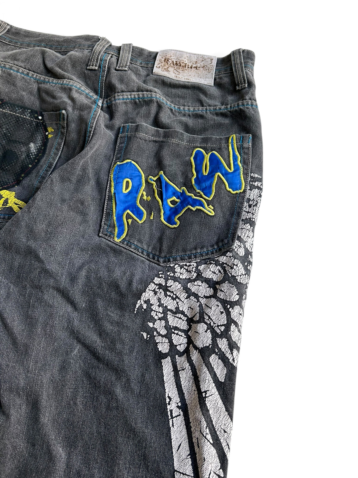 Raw Blue Skull & Wings Baggyjeans W32 Y2K