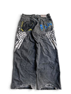 Raw Blue Skull & Wings Baggyjeans W32 Y2K