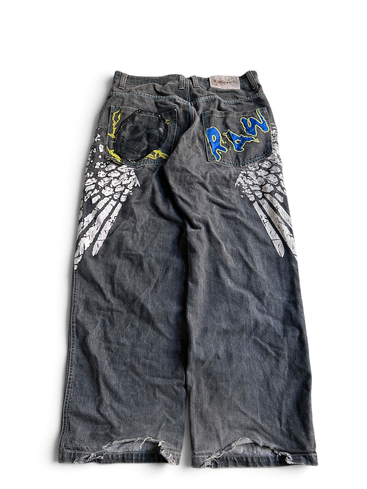Raw Blue Skull & Wings Baggyjeans W32 Y2K