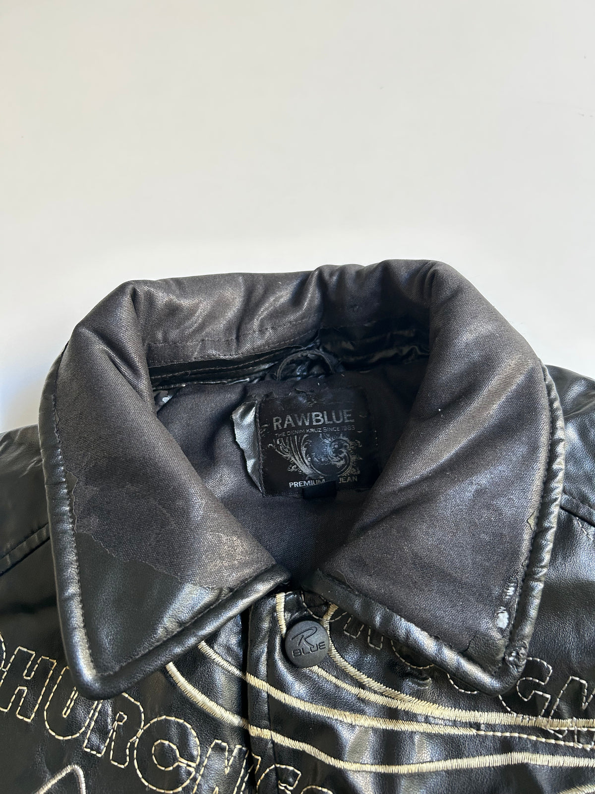Raw Blue Brooklyn Leather Jacket M Y2K